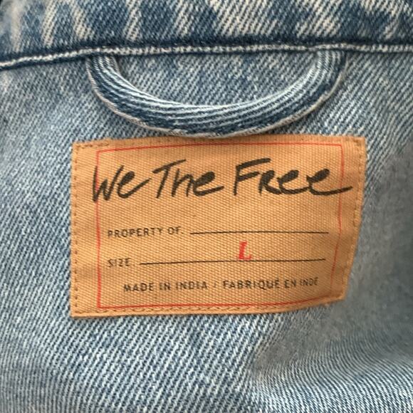 Free People Annie’s Flower Bomb Patchwork Embroidered Groovy Denim Jean Jacket - Picture 5 of 6